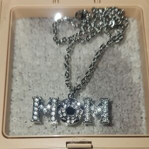 Silver MOM Soccer Pendant Necklace